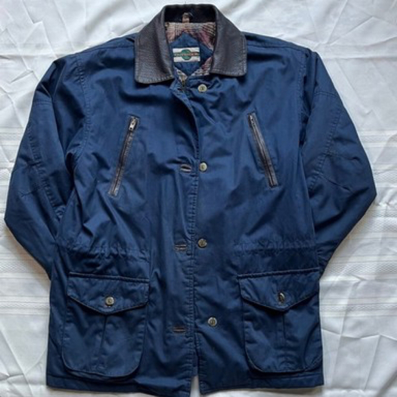 Vintage 90s Outbrook Barn Chore Denim Coat Outdoors Plaid Lined Workwear Medium - Picture 1 of 12